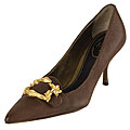 Prada Brown Leather Design Buckle Pumps