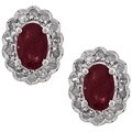 14k White Gold Ruby and Diamond Oval Earring