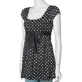 L8ter Black & White Polka Dot Empire Waist Top