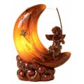 Tiffany Style Cupid On A Half Moon Accent Lamp