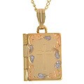 Tricolor Goldfilled Book Locket with Cross Necklace