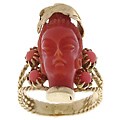 14k Yellow Gold Carved Coral Ring