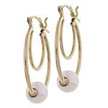 14k Yellow Gold Double Hoop with Pearl Earrings
