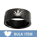Black Stainless Steel Band with 'Cannibis' Leaf (Case of 2)
