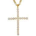 14k Gold Bezel Cross with CZ Hip Hop Necklace