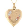 10k Gold Tricolor Heart Locket with Cross Design