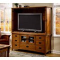 Mission Solid Oak Plasma Console and Hutch