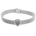 Sterling Silver Mesh Band Bracelet with CZ Heart