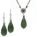 Charming Life Sterling Silver Green Aventurine Necklace and Earring Set