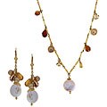 Hessonite Coin Pearl Necklace and Earrings Set
