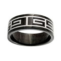 Black Stainless Steel Ring with Greek Key Design