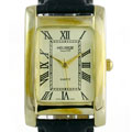 Helbros Men's Goldtone Dial Black Leather Watch
