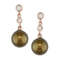 14k Gold Pearl and Diamond Earrings (8-8.5mm)