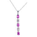 10k White Gold Diamond Pink Sapphire Drop Necklace