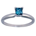 14k White Gold Princess Blue Diamond Ring