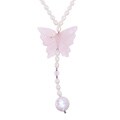 Silver FW Pearl Rose Quartz Butterfly Necklace
