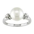 14k White Gold Freshwater Pearl and Diamond Ring