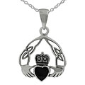 Sterling Silver Onyx Claddagh-style Necklace
