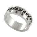 Stainless Steel Roman Numeral Flat Band with Chain
