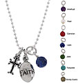 Charming Life Silver 'Faith' Cross and Gem Charm Necklace