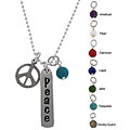 Charming Life Sterling Silver 'Peace,' Peace Sign and Gem Necklace