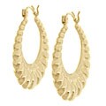 14k Yellow Gold Puffed Scallop Shell Hoop Earrings