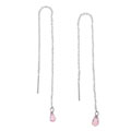 Sterling Silver Threader Earrings with Pink Stones