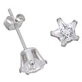 Sterling Silver Star Cut Clear CZ Earrings