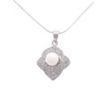 Sterling Silver Faux Pearl Necklace with CZ Accent