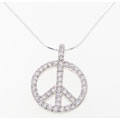 Sterling Silver CZ Peace Sign Necklace