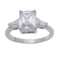 Sterling Silver Basket-set Emerald Shape CZ Ring