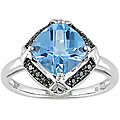 14k White Gold Blue Topaz & Black Diamond Ring