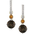 14k Gold Smokey Quartz & Citrine Hoop Earrings