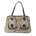 Fendi Beige Wicker B-Bag Satchel with Silver Trim
