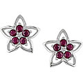 10k White Gold Round Ruby Star Earrings