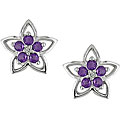10k White Gold Round Amethyst Star Earrings