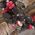 Cloisonne, Onyx and Red Coral Beaded Bracelet (USA)