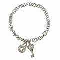 Sterling Silver CZ Chunky Lock and Key Bracelet