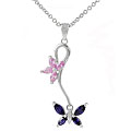 Sterling Silver Dangling Butterflies CZ Necklace
