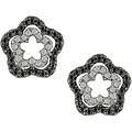 14k White Gold Black & White Diamond Flower Earrings