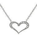 Sterling Silver Wide Heart CZ Beaded Necklace