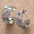 Sterling Silver Basket Weave Hoop Earrings (Mexico)