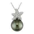 14k Gold Tahitian Pearl 1/8ct Diamond Necklace