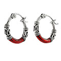 Sterling Silver Tribal Red Hoop Earrings