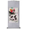 Peony Flower & Cats Chinese Art Wall Scroll Painting