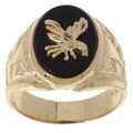 14k Yellow Gold Men's Onyx Eagle Ring