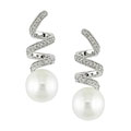 14k White Gold FW Round Pearl Spiral Earrings