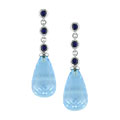 14k White Gold Swiss Blue Topaz Sapphire Earrings