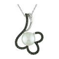 14k White Gold Black Diamonds FW Pearl Necklace