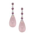 18k Gold Briolette Rose Quartz Pink Sapphire Earrings